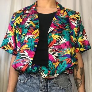 Colorful Tropical Print Short Sleeve Button Up